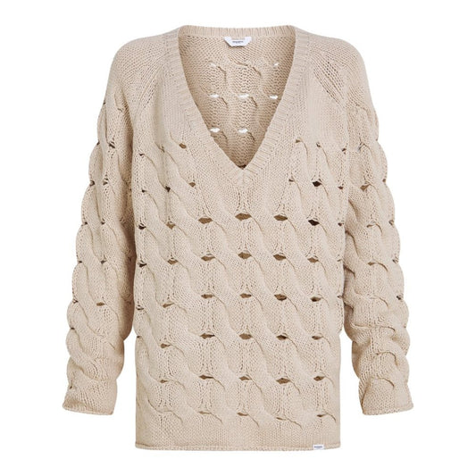 PENN&INK N.Y Strickpullover Lochmuster V-Ausschitt Sand