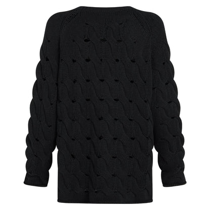PENN&INK N.Y Strickpullover Lochmuster V-Ausschitt Schwarz Rückseite