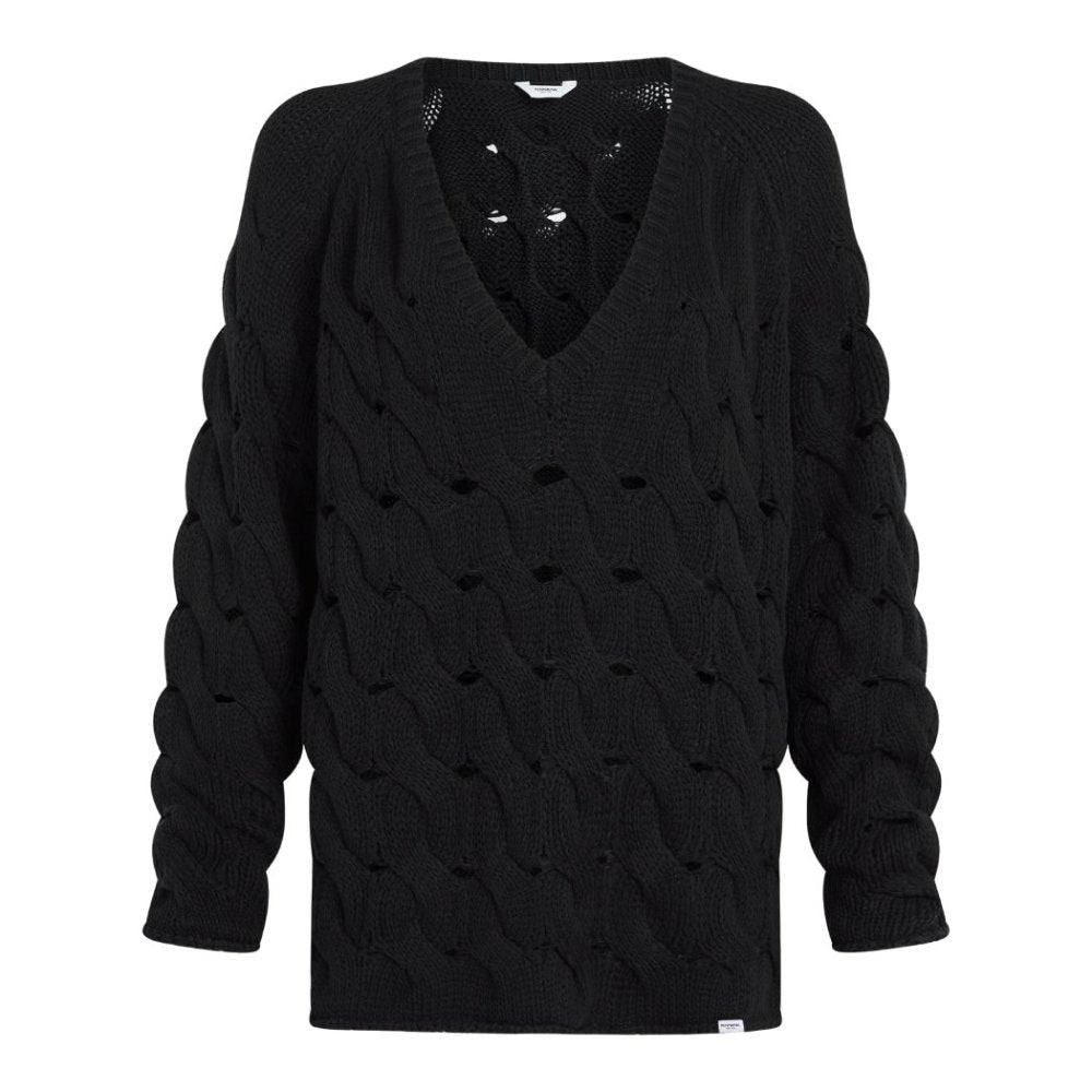PENN&INK N.Y Strickpullover Lochmuster V-Ausschitt Schwarz