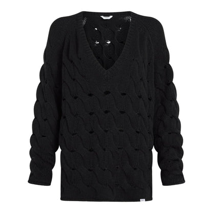 PENN&INK N.Y Strickpullover Lochmuster V-Ausschitt Schwarz