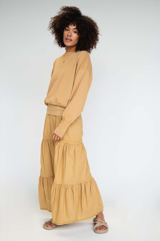 PENN&INK N.Y Langer Stufenrock Camel Maxi-Länge A-Form Baumwolle Model 2