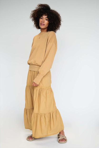 PENN&INK N.Y Langer Stufenrock Camel Maxi-Länge A-Form Baumwolle Model 2