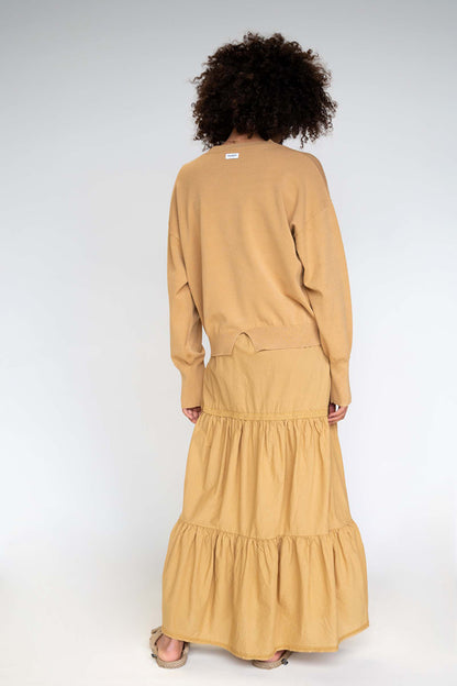 PENN&INK N.Y Langer Stufenrock Camel Maxi-Länge A-Form Baumwolle Model 3