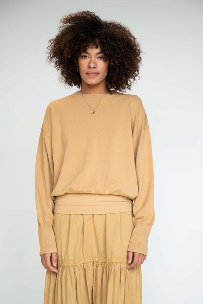 PENN&INK N.Y Langer Stufenrock Camel Maxi-Länge A-Form Baumwolle Model