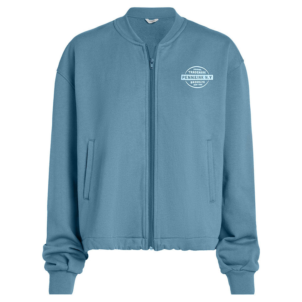 PENN&INK N.Y Sweatjacke Print Cardigan Water Denim Rückenprint Run for your Life Reißverschluss