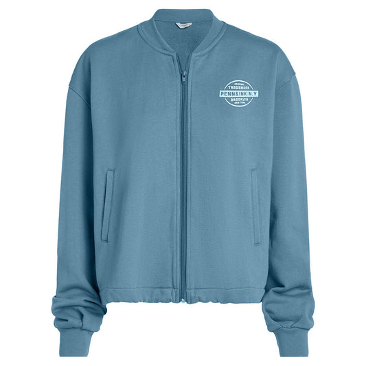 PENN&INK N.Y Sweatjacke Print Cardigan Water Denim Rückenprint Run for your Life Reißverschluss