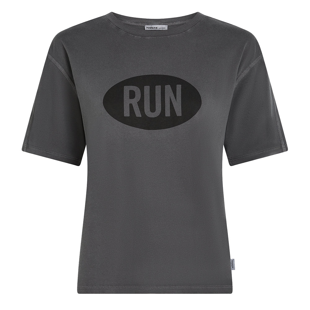PENN&INK N.Y T-Shirt Anthrazit Antra Schwarz Regular Fit Baumwolle Front-Print RUN Rücken-Print NEW YORK 6