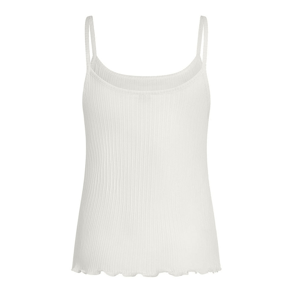 PENN&INK N.Y Ripp Tanktop Rüschensaum Ecru Slim-Fit Baumwolle Rückseite