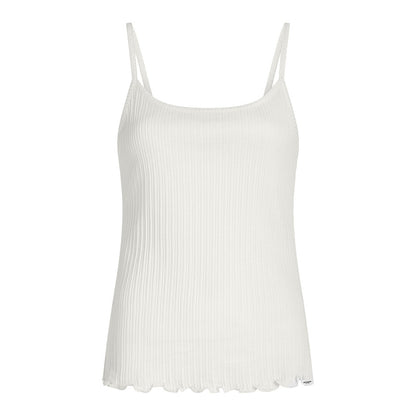PENN&INK N.Y Ripp Tanktop Rüschensaum Ecru Slim-Fit Baumwolle
