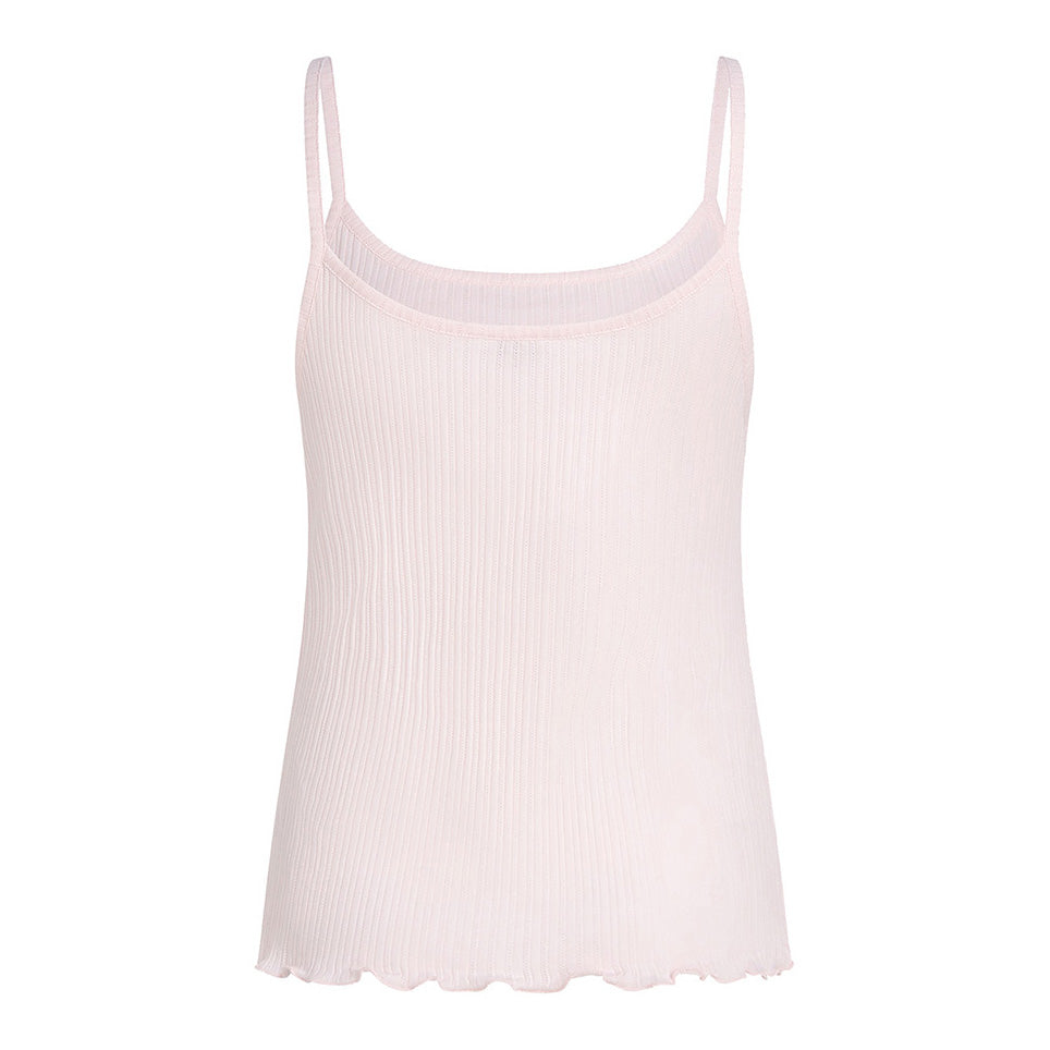 PENN&INK N.Y Ripp Tanktop Rüschensaum Hellrosa Slim-Fit Baumwolle Rückseite
