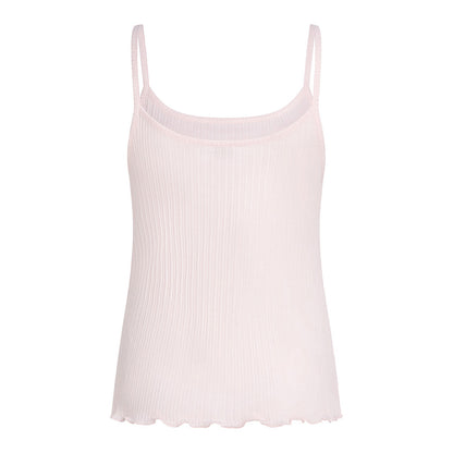 PENN&INK N.Y Ripp Tanktop Rüschensaum Hellrosa Slim-Fit Baumwolle Rückseite