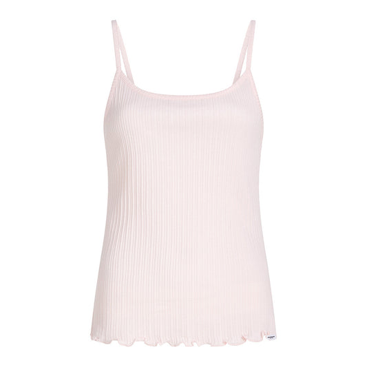 PENN&INK N.Y Ripp Tanktop Rüschensaum Hellrosa Slim-Fit Baumwolle