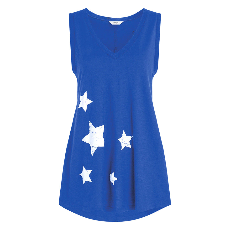 PENN&INK N.Y Top Sternen-Print A-Form Blau Baumwolle