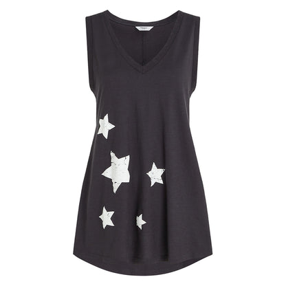 PENN&INK N.Y Top Sternen-Print A-Form Schwarz Baumwolle