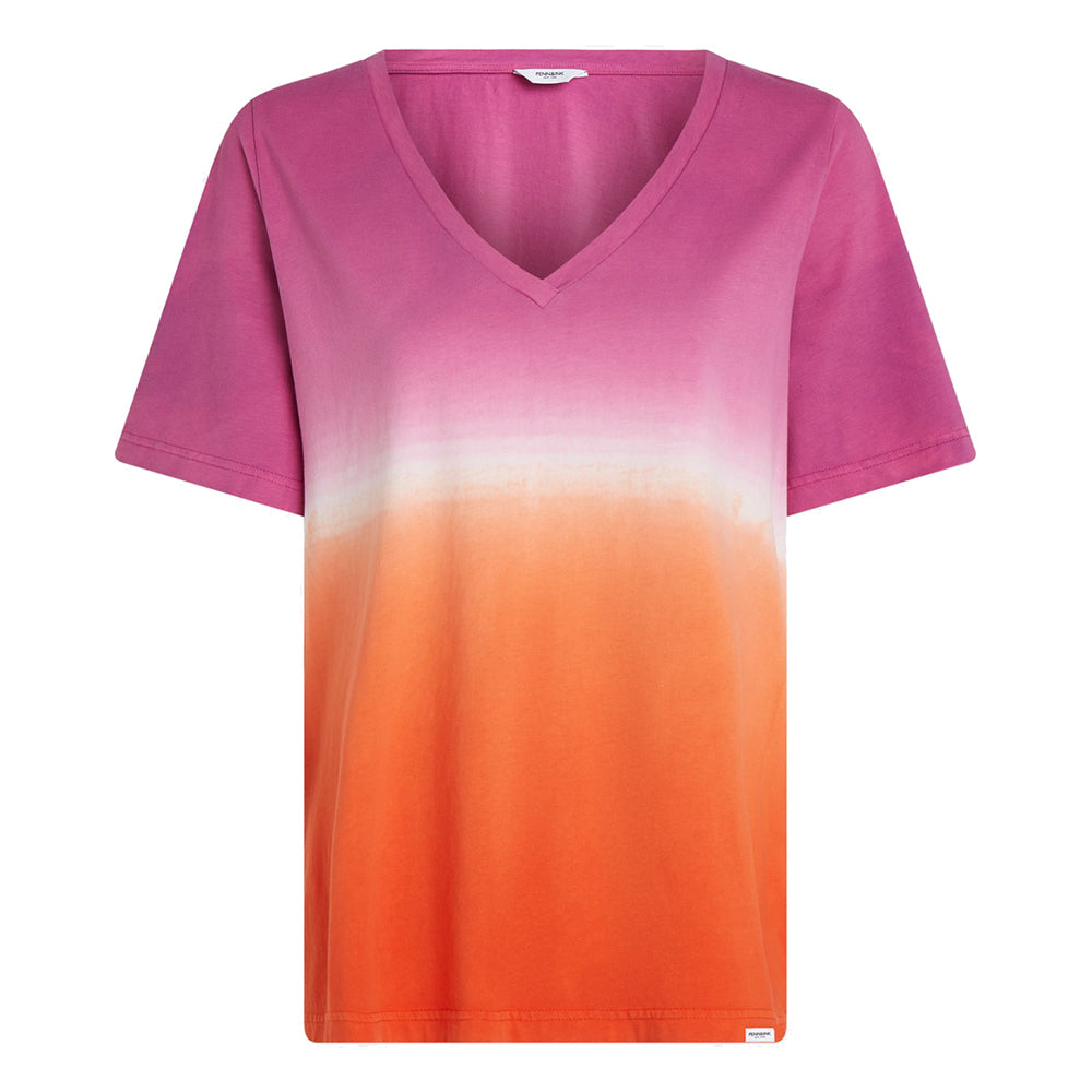 PENN&INK N.Y Batik T-Shirt Farbverlauf Pink Orange Fuchsia Coral V-Ausschnitt Baumwolle
