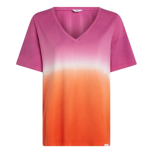 PENN&INK N.Y Batik T-Shirt Farbverlauf Pink Orange Fuchsia Coral V-Ausschnitt Baumwolle

