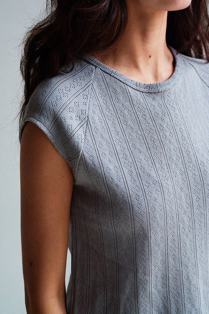 PENN&INK N.Y T-Shirt Lochstrick Grau Detail