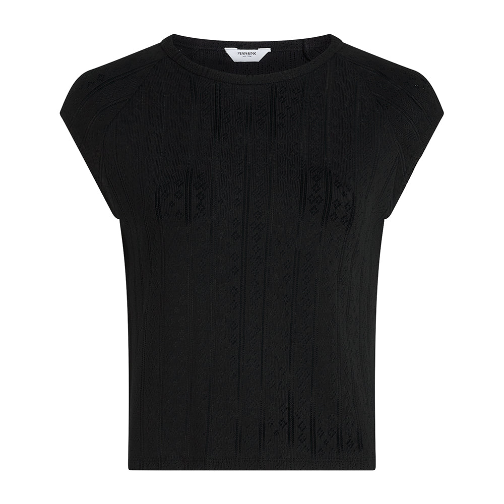 PENN&INK N.Y T-Shirt Lochstrick Schwarz