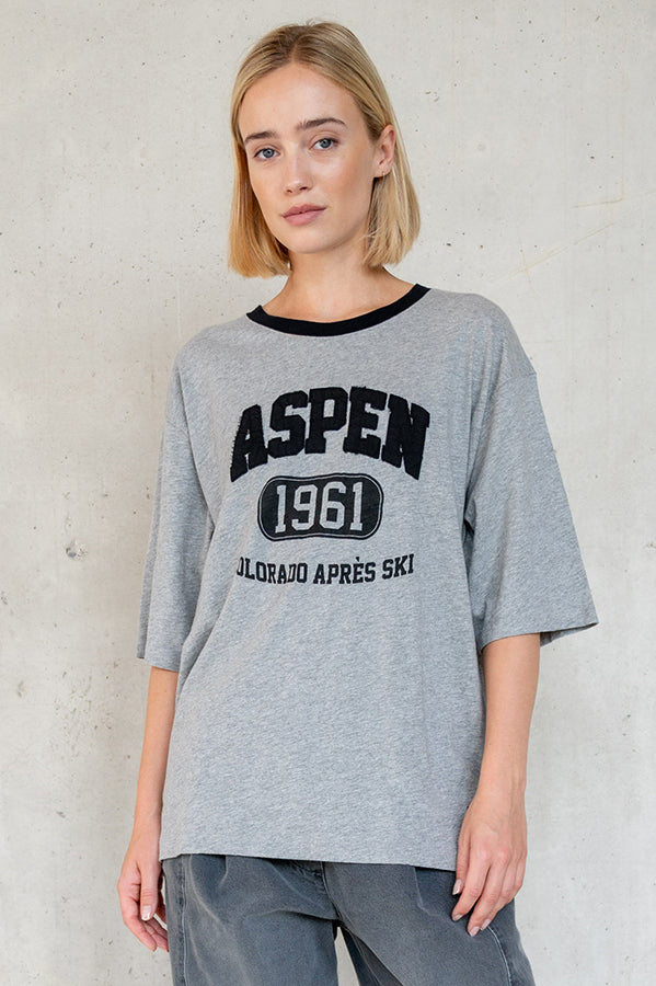 PENN&INK N.Y T-Shirt Print Aspen Colorado Grau Meliert Schwarz 100% Baumwolle Model 2