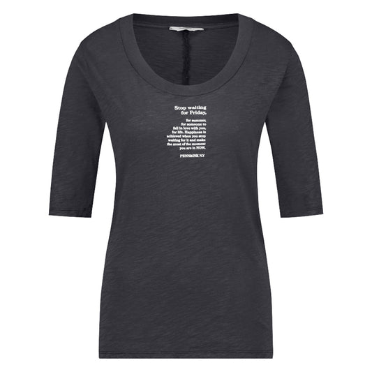 PENN&INK N.Y T-Shirt Statement-Print Stop Waiting For Friday Asphalt Anthrazit 3/4 Arm Baumwolle
