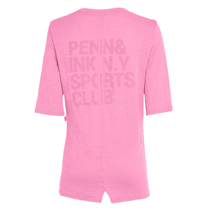 PENN&INK N.Y T-Shirt Cerise Rosa 3/4 Arm Ton-In-Ton Rückenprint Baumwolle Rückseite