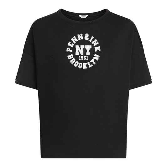 PENN&INK N.Y T-Shirt Logo-Print Relaxed-Fit Baumwolle Schwarz