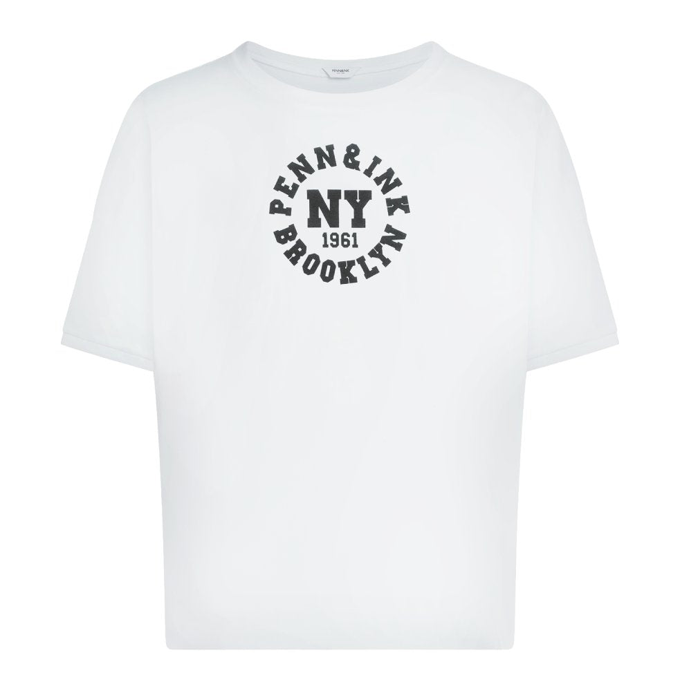 PENN&INK N.Y T-Shirt Logo-Print Relaxed-Fit Baumwolle Weiß