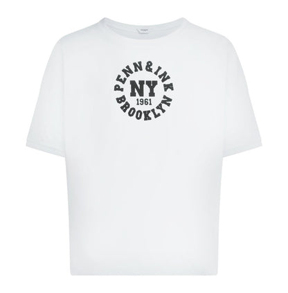 PENN&INK N.Y T-Shirt Logo-Print Relaxed-Fit Baumwolle Weiß