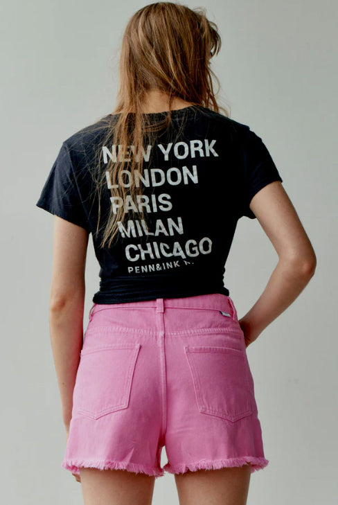PENN&INK N.Y T-Shirt Print New York London Paris Milano Chicago Baumwolle Grenadine Rückseite