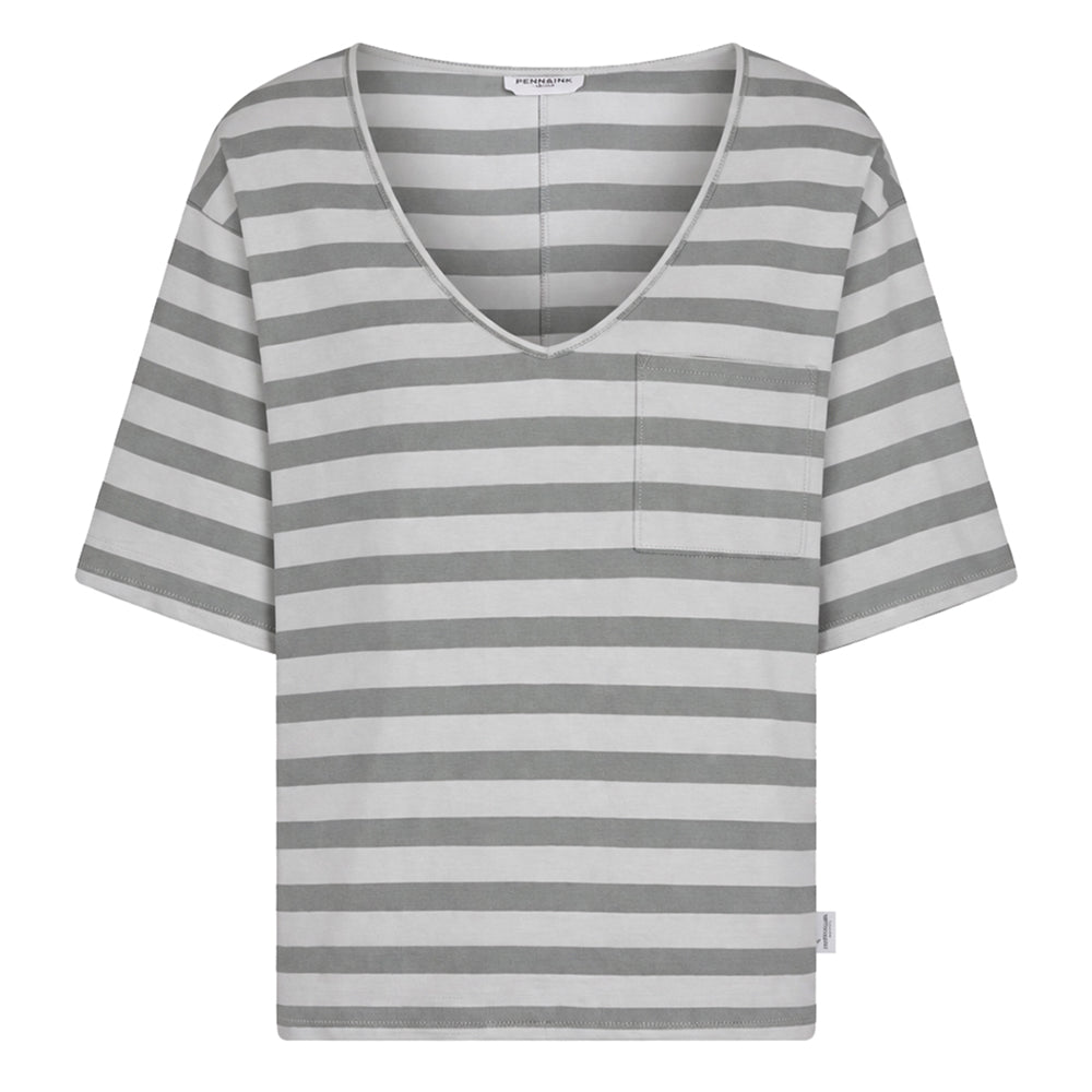 PENN&INK N.Y T-Shirt Streifen Boxy Fit Grau Monument