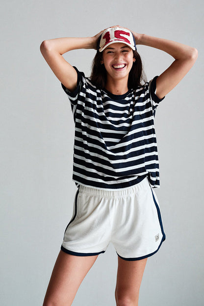 PENN&INK N.Y T-Shirt Streifen Relaxed Fit Navy Model 1