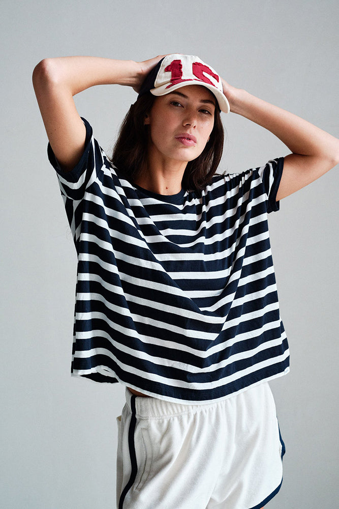 PENN&INK N.Y T-Shirt Streifen Relaxed Fit Navy Model 2