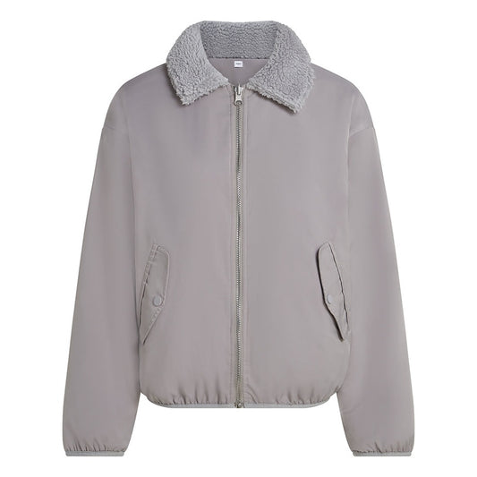 PENN&INK N.Y Wende-Bomberjacke Teddy-Seite Grau 100% Polyester Regular Fit Reverskragen