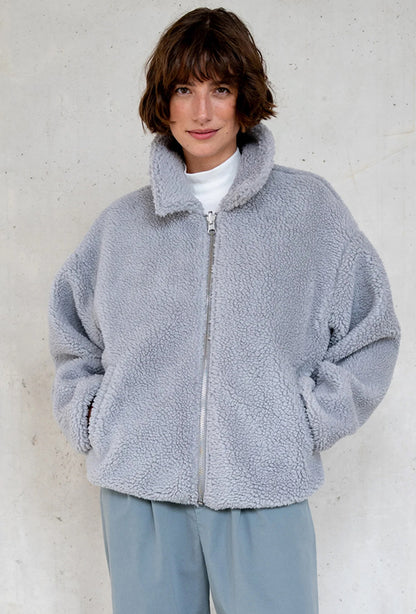 PENN&INK N.Y Wende-Bomberjacke Teddy-Seite Grau 100% Polyester Regular Fit Reverskragen Model