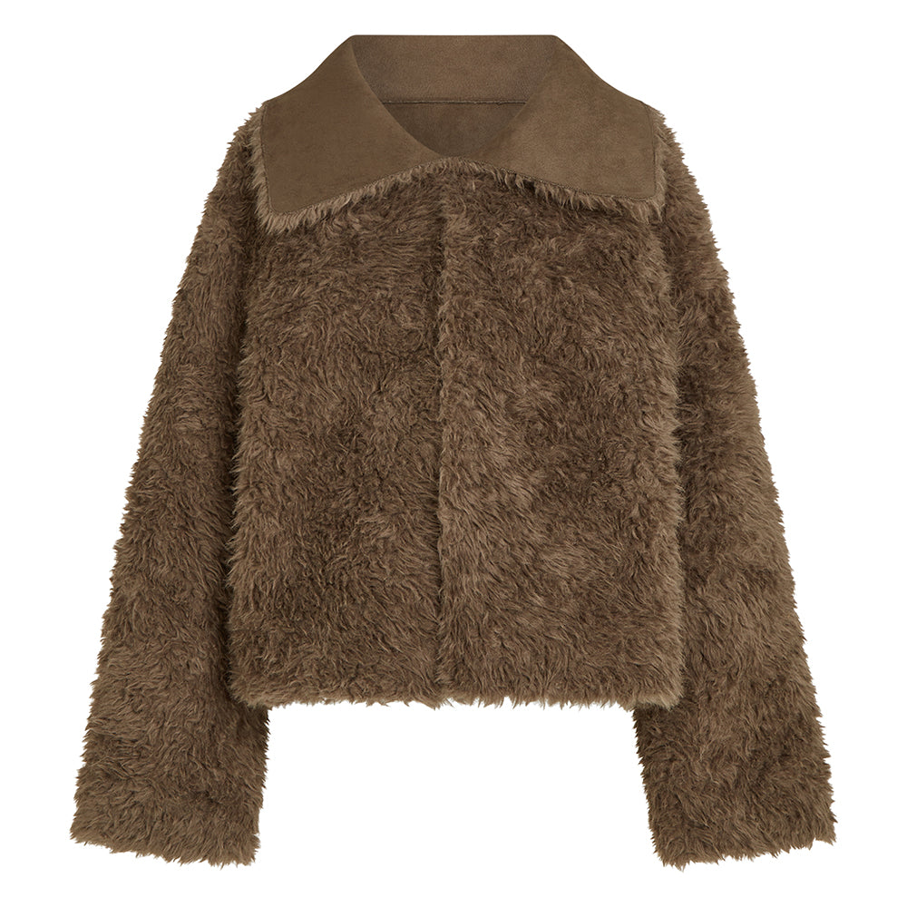 PENN&INK N.Y Wende-Jacke Tabac Braun Langfloriges Teddy-Fell Wildleder-Optik Relaxed-Fit