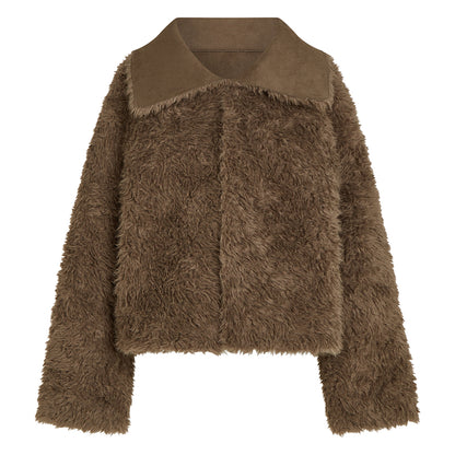 PENN&INK N.Y Wende-Jacke Tabac Braun Langfloriges Teddy-Fell Wildleder-Optik Relaxed-Fit