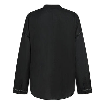 PENN&INK N.Y Bluse Tunika Kontrastnähte Baumwolle Schwarz Ecru Rückseite