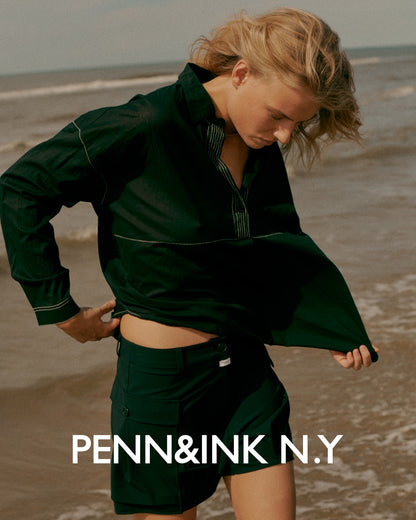PENN&INK N.Y Bluse Tunika Kontrastnähte Baumwolle Schwarz Ecru Model