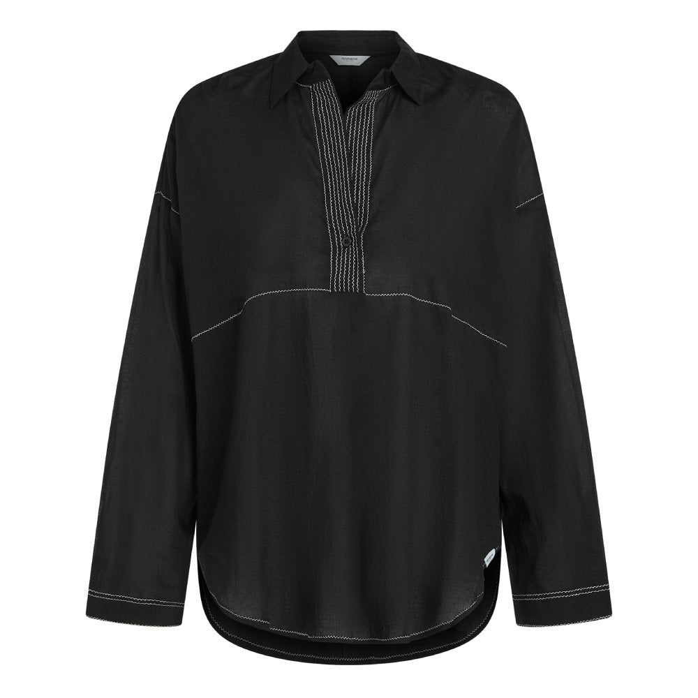 PENN&INK N.Y Bluse Tunika Kontrastnähte Baumwolle Schwarz Ecru
