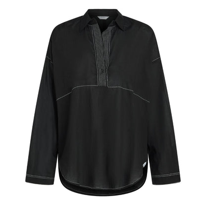 PENN&INK N.Y Bluse Tunika Kontrastnähte Baumwolle Schwarz Ecru
