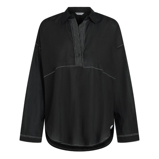 PENN&INK N.Y Bluse Tunika Kontrastnähte Baumwolle Schwarz Ecru
