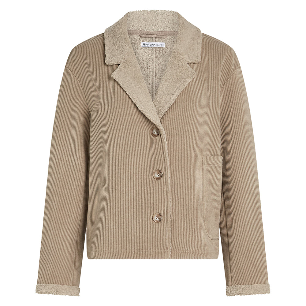 PENN&INK N.Y Cordjacke Sand Beige Relaxed Fit Breiter Cord Frottee-Futter