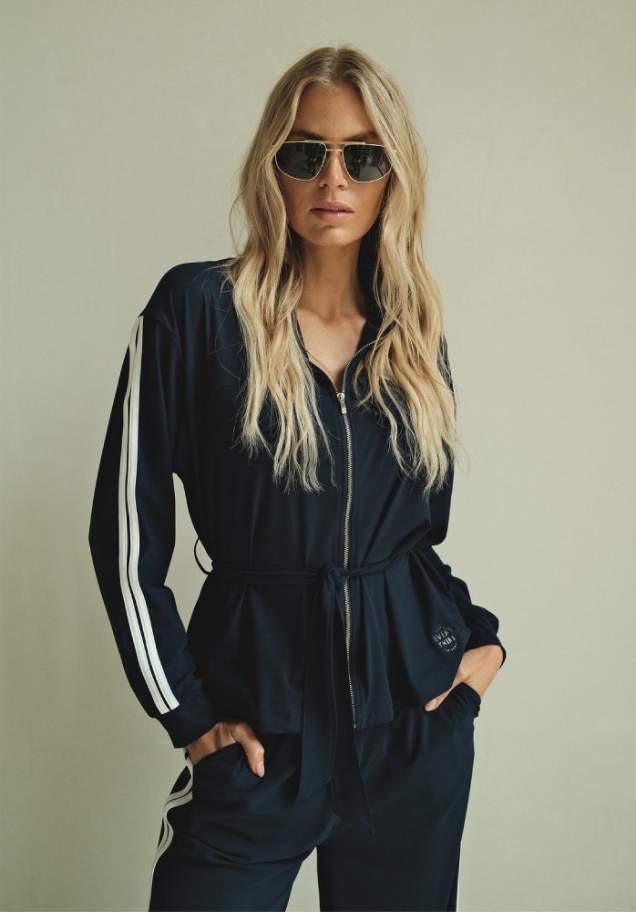 PENN&INK N.Y Jacke Kontraststreifen Reißverschluss Taillengürtel Sportlich Navy Weiß Model 1
