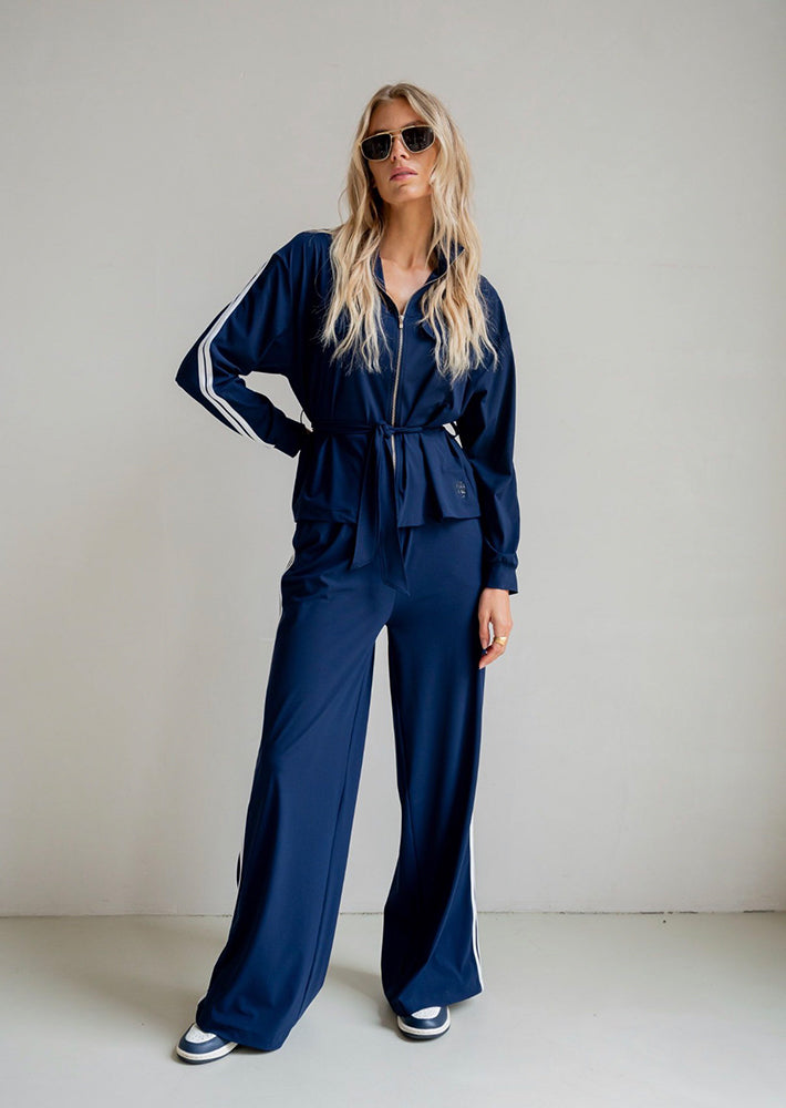 PENN&INK N.Y Jacke Kontraststreifen Reißverschluss Taillengürtel Sportlich Navy Weiß Model 2