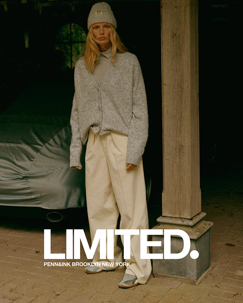 PENN&INK N.Y Strickjacke Cardigan Grey Melange Grau Meliert Relaxed Fit V-Ausschnitt Model Limited Kolletion