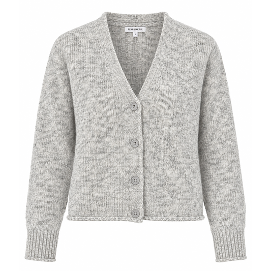 PENN&INK N.Y Strickjacke Cardigan Grey Melange Grau Meliert Relaxed Fit V-Ausschnitt Knopfleiste