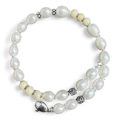 Perlenkette Choker 40 cm Süßwasserperlen Boneperlen 925 Sterling Silber Unisex Unikat