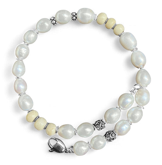 Perlenkette Choker 40 cm Süßwasserperlen Boneperlen 925 Sterling Silber Unisex Unikat