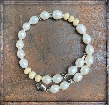 Süßwasserperlen Choker 40 cm Boneperlen 925 Silber Unisex Unikat