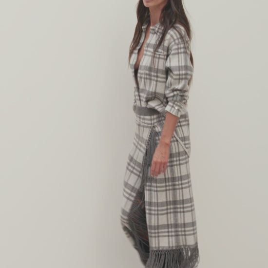 Notshy Kaschmir Karo Fransenrock Gris Clair Gris Foncé Hellgrau Dunkelgrau 100% Kaschmir Straight-Fit Midi Model Video